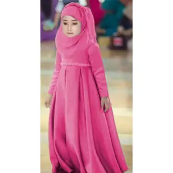3 Gabalas Musulmonų Vaikų Mergaičių Hijab+Lankas+Suknelė Islamo Arabų Abaja Vaikai Ramadanas Ilgomis Rankovėmis Artimųjų Rytų Maxi Suknelės Kaftan Drabužiai