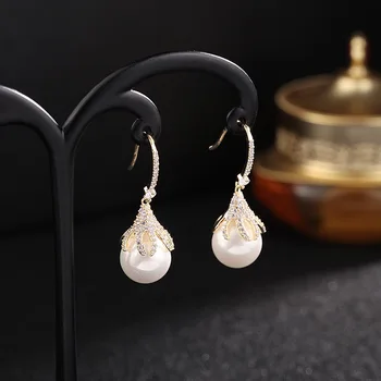 SINZRY hotsale elegantiškas, bižuterijos AAA kubinis cirkonis mikro nutiesti imituojamas pearl korėjos lašas auskarai moterims
