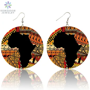 SOMESOOR Naują Atvykimo Afrikos Žemėlapis Medienos Etninės Auskarai Papuošalai Afro Ašaros Headwrap Moteris Black Queen Derliaus Dažytos Ausų Papuošalai