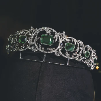 HIMSTORY Elegancija Retro Europos Plaukų Tiara Crown Princess Green Crystal Royal Šalis Nuotakos Plaukų juvelyriniai dirbiniai