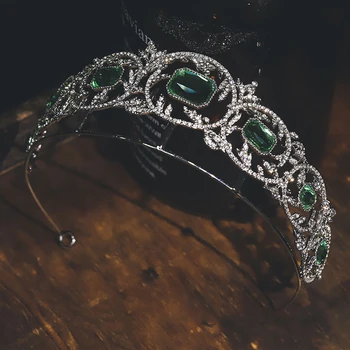 HIMSTORY Elegancija Retro Europos Plaukų Tiara Crown Princess Green Crystal Royal Šalis Nuotakos Plaukų juvelyriniai dirbiniai