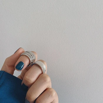 Kinel Autentiški 925 Sterlingas Sidabro Kelių sluoksnis Netaisyklingos Geometrinės Žiedai Moterims Atidaryti Desgin Derliaus Vestuvinis Žiedas Papuošalai