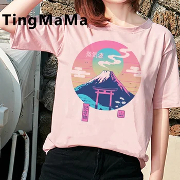 Didžiosios Bangos Marškinėliai Moterims Kawaii Vasaros Top Japonų Stiliaus marškinėliai Vaporwave Grafinis Tees Harajuku Ulzzang Marškinėlius Moteris
