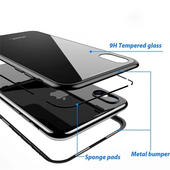 Magnetinio Bumper Case for IPhone XS MAX XR 2018 Grūdintas Stiklas Adsorbcijos Magnetas 360 Flip Metalo Dangtelis, skirtas 