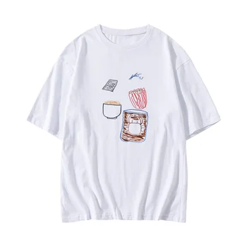 Naujas korėjiečių K Pop Kpop STRAYKIDS Valstybių Ranka-dažytos Maisto Spausdinimo T Marškinėliai K-pop BENAMIŲ VAIKŲ, Baltos spalvos Marškinėlius Moterims Streetwear Marškinėliai