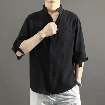 Marškinėliai vyriški 2020 metų Vasaros trumparankoviai Japonijos Balti Marškiniai Prarasti Kinų Stiliaus Medvilnės ir Lino Pusė rankovėmis Viršūnes, vyriški Drabužiai