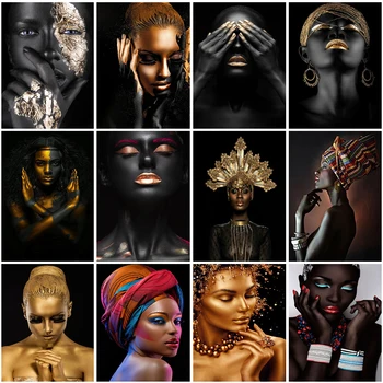 Afrikos Meno Juodojo Aukso Moteris Drobė, Tapyba, Plakatų ir grafikos Skandinavijos Sienos Menas Nuotraukas Kambarį Dekoro Cuadros