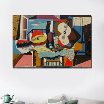 Pablo Picasso Mandolina Ir Gitara Drobės Tapybos Plakatus Spausdina Marmuro Sienos Meno Tapybos Dekoratyvinis Nuotraukas Šiuolaikinio Namų Dekoro