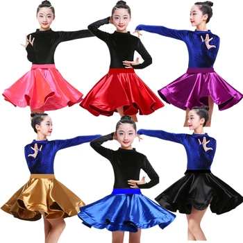Nauja Vaikų Mergaičių Aksomo Lotynų Šokių Suknelės Gimnastika Dancewear Tango Salsa Kostiumas Didelį Ratą Balus Sijonas Mergaitėms