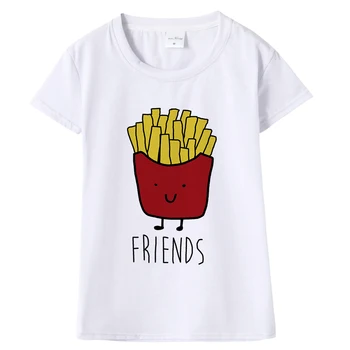 Juokinga Dizainas Geriausias Draugas Atitikimo T-Shirt BFF Marškinėliai Moterims Greito Maisto Tee Marškinėliai Femme vatos Pagaliukai Tees Mėsainis ir Bulvytės