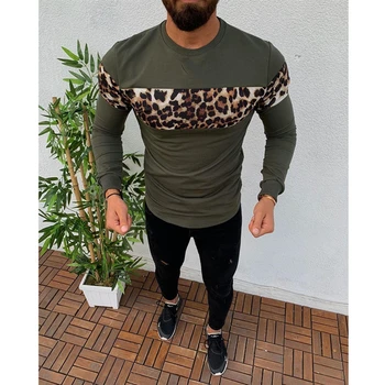 2019 m. Rudenį Naujų Medvilnės Marškinėliai Vyrų Ilgas Rankovėmis Vyrų T-shirt Aukštos Kokybės O-Kaklo Leopard Vyrų Atsitiktinis Slim Fit marškinėliai Basic Tees