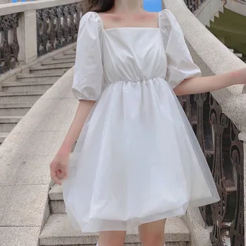 Lolita super pasakų saldus Sup yra plonas prancūzijos tutu suknelė sluoksniuotos rankovėmis aikštėje apykaklė balta pasakų suknelė vasarai