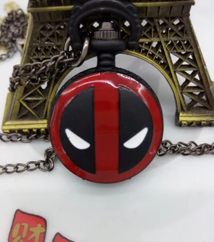 Naujas samll dydis Deadpool kišenėje žiūrėti karoliai pakabukas juoda Animacinių kvarciniai laikrodžiai dovanos