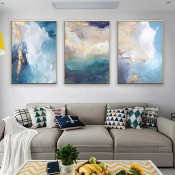 Namų apdailos drobė skydelis Ranka pieštas abstrakčiai aliejaus tapybai ant sienos dekoras aukso mėlynas dangus, kraštovaizdžio meno pciture už kambarį