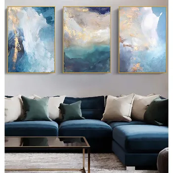 Namų apdailos drobė skydelis Ranka pieštas abstrakčiai aliejaus tapybai ant sienos dekoras aukso mėlynas dangus, kraštovaizdžio meno pciture už kambarį