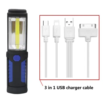 Nešiojamų COB Naktį Šviesos USB Įkraunamas Žibintuvėlis LED Žibintuvėlis Žibintų Darbą Šviesos Kempingas Lempa su įmontuota Baterija Magnetas, Kablys