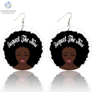 SOMESOOR Madinga Afro Natūralių Plaukų Mediniai Lašas Auskarai Afrikos DNR Žemėlapio Black Queen Melanino Poppin Ausų Papuošalai Moterims, Dovanos 6Pairs