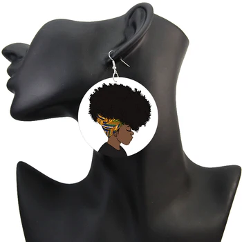 SOMESOOR Madinga Afro Natūralių Plaukų Mediniai Lašas Auskarai Afrikos DNR Žemėlapio Black Queen Melanino Poppin Ausų Papuošalai Moterims, Dovanos 6Pairs
