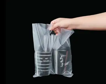 Vienkartiniai vieno puodelio du kartus puodelis nešiojamas krepšys gėrimų pakuotės maišelis sulčių takeaway plastiko maišą SN1992