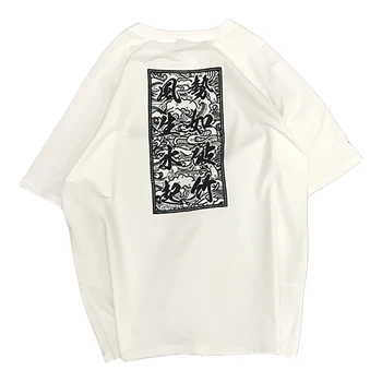 Siuvinėjimo T-shirt laisvi ir patogūs high street Punk Stiliaus Harajuku Streetwear Hip-hop Kinų simbolių michalkova