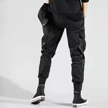 Multi-pocket Hip-Hop Streetwear Vyrų Poilsiu Kelnes 2021 Vyrų Medvilnės Juostelę, Juoda Krovinių Ziajać Kelnės Elastinga Juosmens