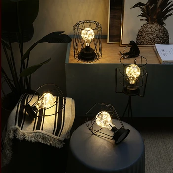 Paprastas Geležies Meno Naktį Šviesos diodų (LED) Namų Geometrijos Formos Šiaurės Stiliaus Miegamojo Atostogų Apdailos Dizaino Varinės Vielos Naktį Lempa
