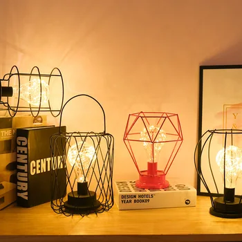 Paprastas Geležies Meno Naktį Šviesos diodų (LED) Namų Geometrijos Formos Šiaurės Stiliaus Miegamojo Atostogų Apdailos Dizaino Varinės Vielos Naktį Lempa
