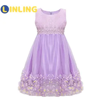 LINLING Naujos Merginos Princesė Nėrinių Suknelė Vaikai Gėlių Siuvinėjimas Suknelė Vintage, Vaikams, Suknelės Vestuves Oficialus Kamuolys Suknelė P72