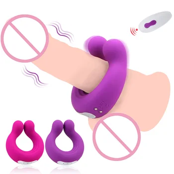 OLO 9 Greičiai, Belaidis Nuotolinio Valdymo Varpos Žiedas Klitorio Stimuliacija Massager Vibrator Pačiu Metu Dvejopo Naudojimo Sekso Žaislų Pora