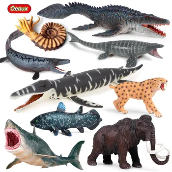 Oenux Priešistorinių Savage Gyvūnų Megalodon Ryklys Mosasaurus Dunkleosteus Mamutas Latimeria Tigras Veiksmų Skaičiai Modelio Vaikų Žaislas