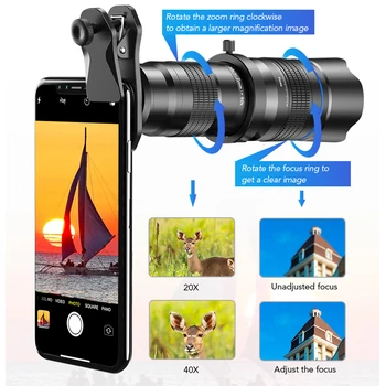 APEXEL HD 20x-40x artinimo objektyvą monokuliariniai+selfie trikojo 