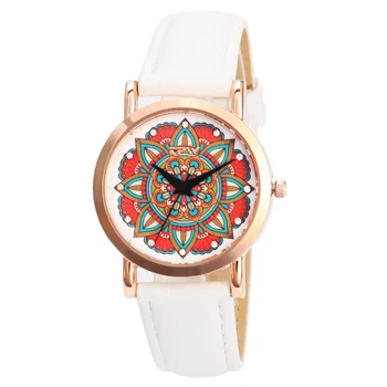 Mados Kūrybos Laikrodžiai Moterims, Vyrams, Kvarciniai Laikrodžių Prekės Ženklo Unikalaus Dizaino Ciferblatas Mandala Žiūrėti Oda Laikrodžiai Laikrodis