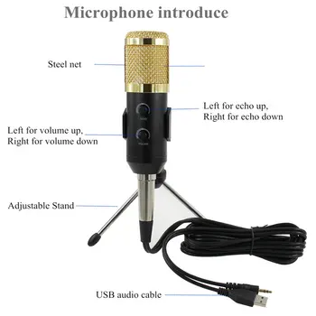 Profesinės BM 900 USB Kondensatoriaus Mikrofonas, Kompiuterių Studija Karaoke Mic Vaizdo Įrašymo Karaok