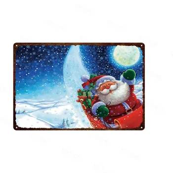 Kalėdų Alavo Pasirašyti Plakatas Santa ir Elf Sniego Cute Kačių, Šunų Metalo Pasirašyti Namų Kavos Restoranas Kalėdų Dieną Dekoras