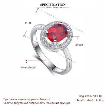 2.65 g mada, retro raudonas cirkonis 925 sidabro žiedas šalis dovana paprastas stilius ponios išskirtinis JR2177A