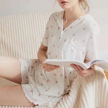 Vasarą naujų ponios trumpas rankovės pižama kostiumas sleepwear Modalinis Patogus, Kvėpuojantis Pižama Minkštas spausdinami namų paslauga kostiumas