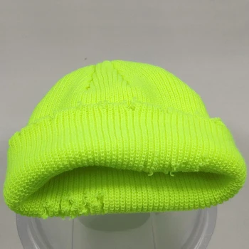 Vyrų, moterų, trumpas skurdus manžetai kepuraitė skylių lygusis mezgimas bžūp dvigubo sluoksnio šiltas žiemą kepurės neon neon geltona žalia juoda mėlyna rožinė