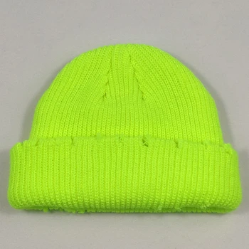 Vyrų, moterų, trumpas skurdus manžetai kepuraitė skylių lygusis mezgimas bžūp dvigubo sluoksnio šiltas žiemą kepurės neon neon geltona žalia juoda mėlyna rožinė
