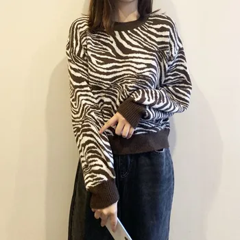 Genayooa O-kaklo Zebra Megztinis Moterų 2020 M. Rudens Žiemos Prašmatnus korėjos Stiliaus Minkštas Megzti Viršūnes Megztinis Megztinis Femme, Mados