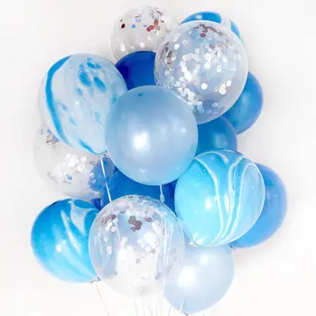 21Pcs/set 12inch Blue Marble Konfeti Balionai su Gimtadieniu Ballon Dekoracijos Suaugusiųjų Vestuvių Dekoravimas Globos Metalicos