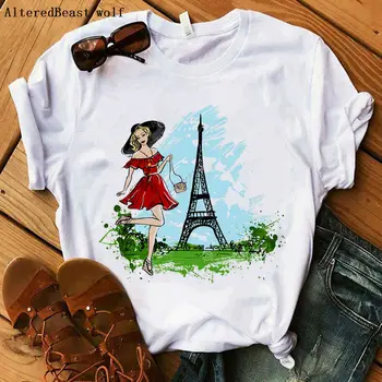 Mados Pasaulyje Paryžiaus Eifelio Bokštas marškinėliai Moterims 