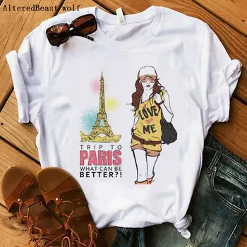 Mados Pasaulyje Paryžiaus Eifelio Bokštas marškinėliai Moterims 