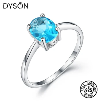 Dyson 925 Sterlingas Sidabro Žiedai Moterims Sukurtas Gemstone Blue Topazas Solitaire Žiedas Vestuves Jubiliejų Dovana Fine Jewelry