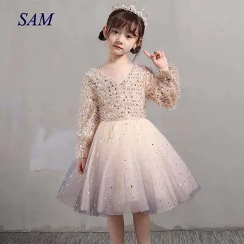 2021 m. Pavasario Mergaitės Princesė Dress IN Šalies vaikams, Suknelės ilgomis Rankovėmis Blizga China Vaikų Tinklinio Mergina, Kamuolys Suknelė Suknelė