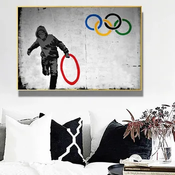 Banksy Surengti olimpinės Žaidynės Žiedas Grafiti Meno Abstrakčios Drobės Tapybos Plakatai ir Spausdina Sienos Meno ir Spaudinių Cuadros Namų Dekoro