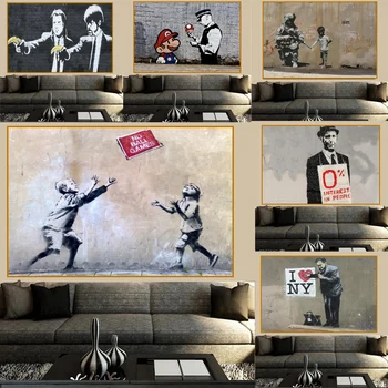 Banksy Surengti olimpinės Žaidynės Žiedas Grafiti Meno Abstrakčios Drobės Tapybos Plakatai ir Spausdina Sienos Meno ir Spaudinių Cuadros Namų Dekoro
