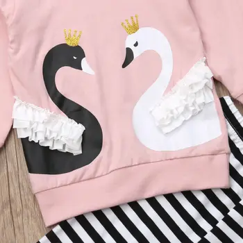 Mados Kūdikių Mergaičių Swan Apranga Top marškinėliai+Kelnės Nustatyti ankstyvos vaikystės Ruduo Tracksuit Vaikų Mergaičių Drabužių Rinkinys
