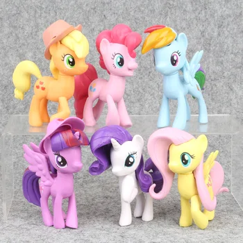 6pcs Mano Mažai Pony vienaragis Žaislai Vaivorykštė 9cm PVC animacinių filmų Veiksmų Skaičius, Kolekcionuojamos Lėlės Modelio gimtadienis vaikams dovanos 2A44