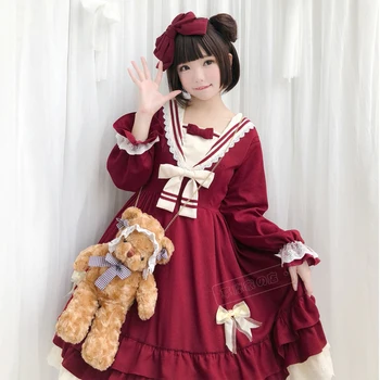 Japonijos kolegijos stilius saldus lolita dress senovinių nėrinių bowknot aukšto juosmens viktorijos suknelė kawaii girl gothic lolita op loli cos