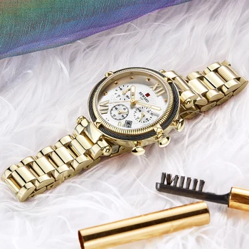 2019 Prabangos Prekės Lady Žiūrėti Moterų Suknelė Žiūrėti Mados Chronograph Rose Gold Kvarciniai Laikrodžiai Moterų Nerūdijančio Plieno Laikrodžius
